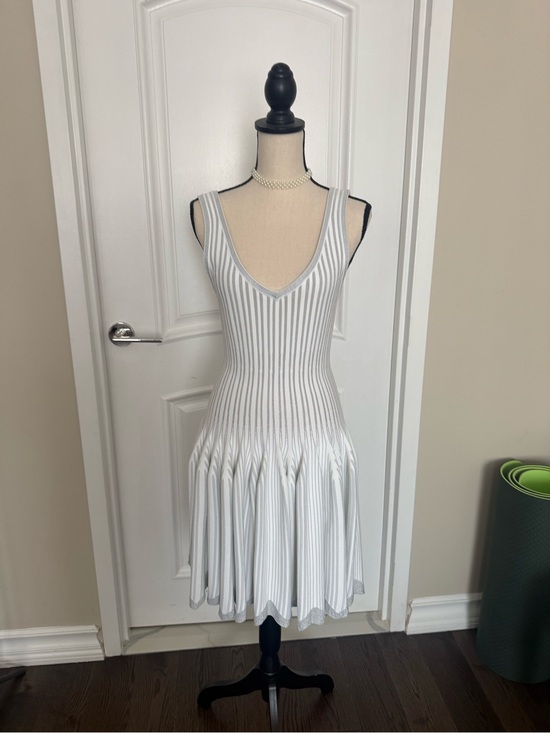 Alaia Dresses & Skirts - Alaia White and silver Striped V-Neck Knit Dress